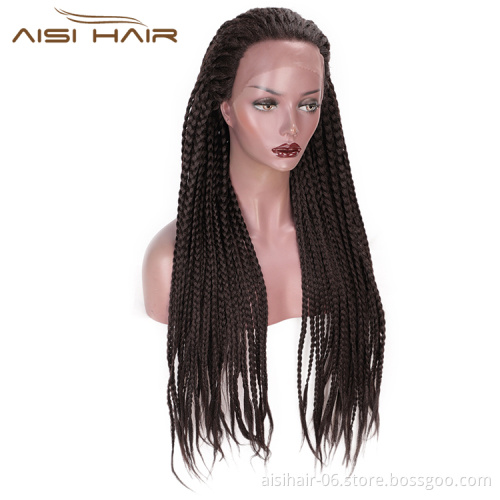 Aisi Hair Long Twist Braided Brown Wig Glueless Synthetic Lace Front Wig Senegalese Twist Box Braids Hair Wigs For Black Women